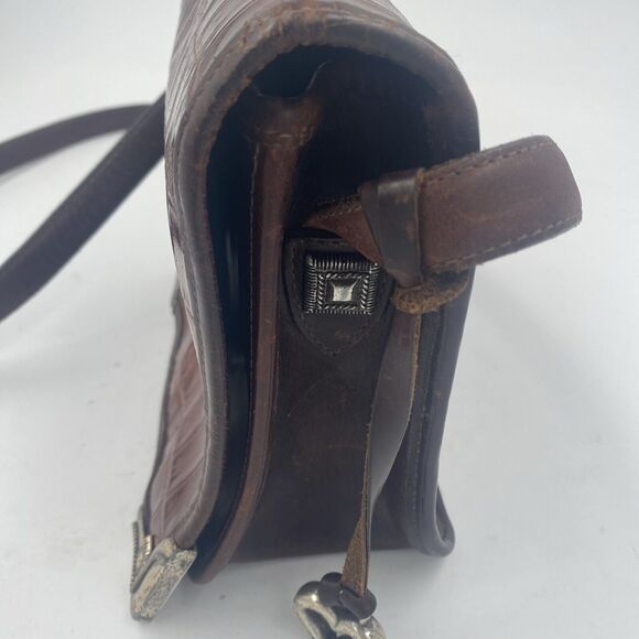 Vintage Brighton Leather Pebbled Brown Croc Embossed Shoulder Bag Purse - Picture 8 of 15